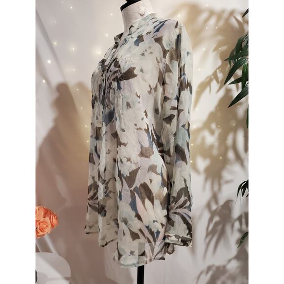 Coldwater Creek Sheer Floral Popover Shell Button Blouse Size 1X Layer Office - Picture 2 of 14